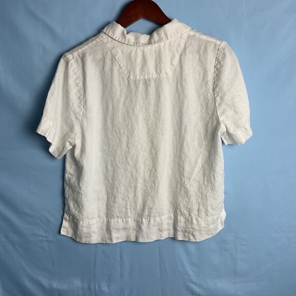 Quince Womens Linen Cropped Button Up Collared Tee White Medium - Picture 6 of 9